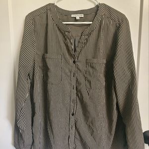 Notations Long Sleeved Button Down Tan and Black blouse